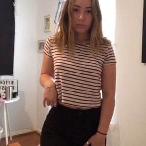 Striped cream & maroon cropped top